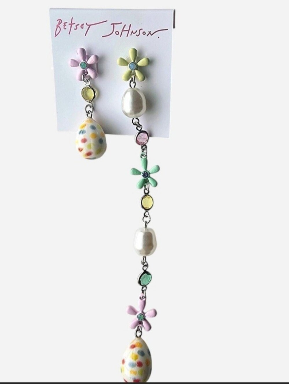 New Betsey Johnson Flower & Polka Dot Linear Earrings 🧷🎀